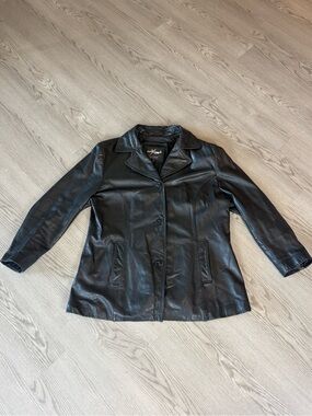 Maxima Black Leather Button-Front Coat Jacket